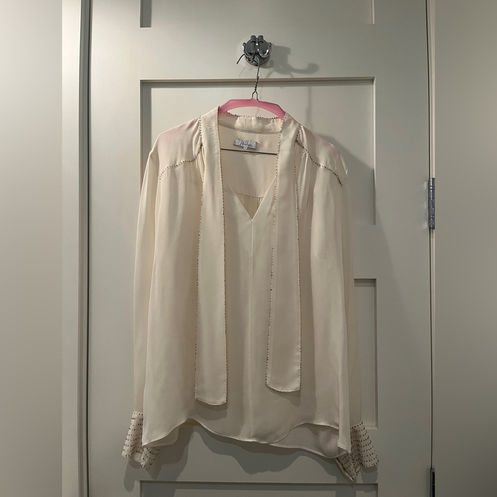 Parker Ivory blouse with beaded trim